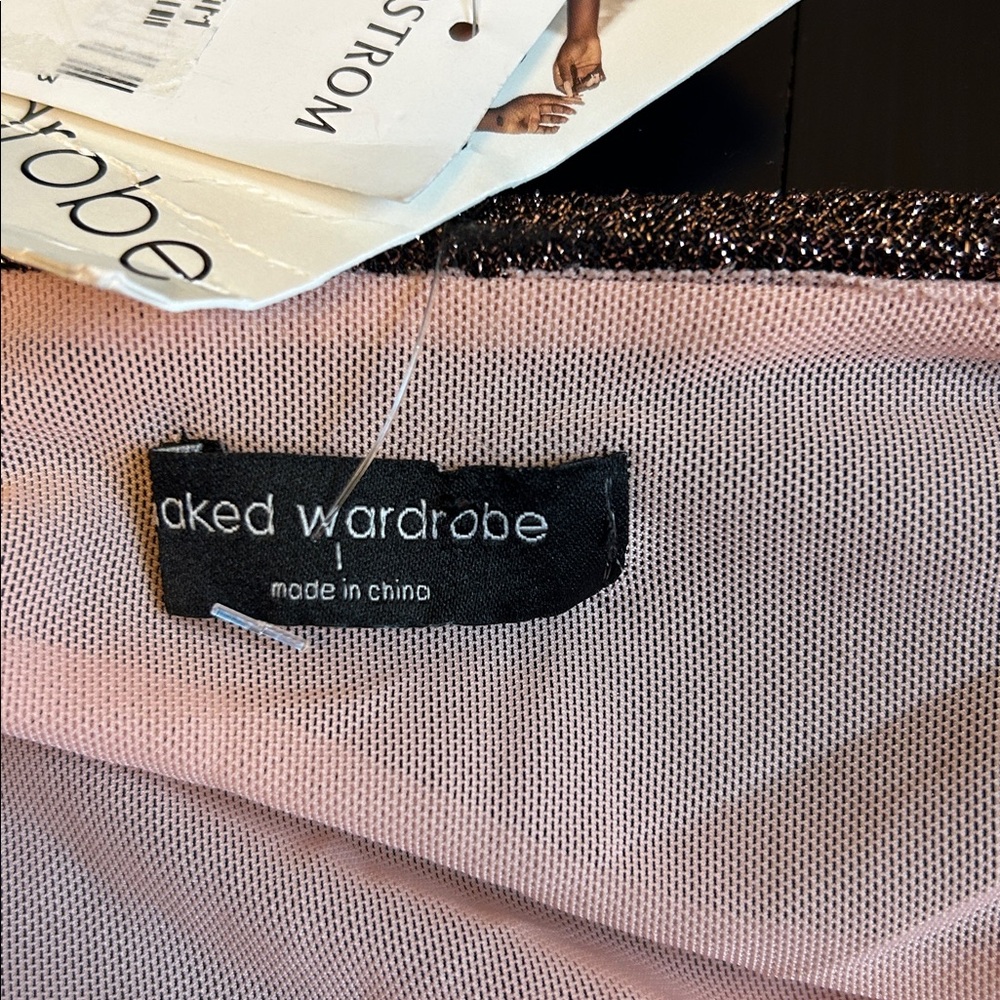 Naked Wardrobe pink/brown stretchy mini dress silver/gold sparkle size 1 new/tag - Picture 9 of 9